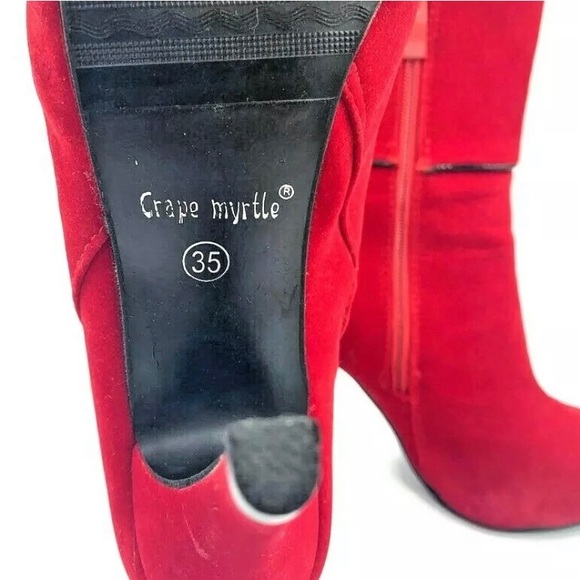 Crape Myrtle Red Velvet Heel Boots with Buttons - Picture 11 of 12